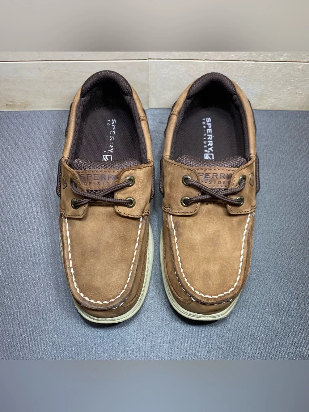 Sperry Top Sider Lanyard Boat Shoes Kid's Boy's Youth Size 1 M Brown Leather