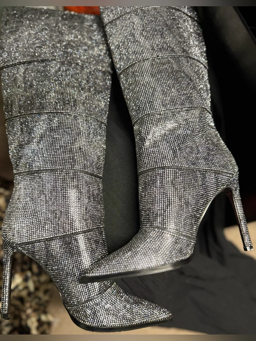 Steve Madden Silver Crystal-Embellished Stiletto Boots