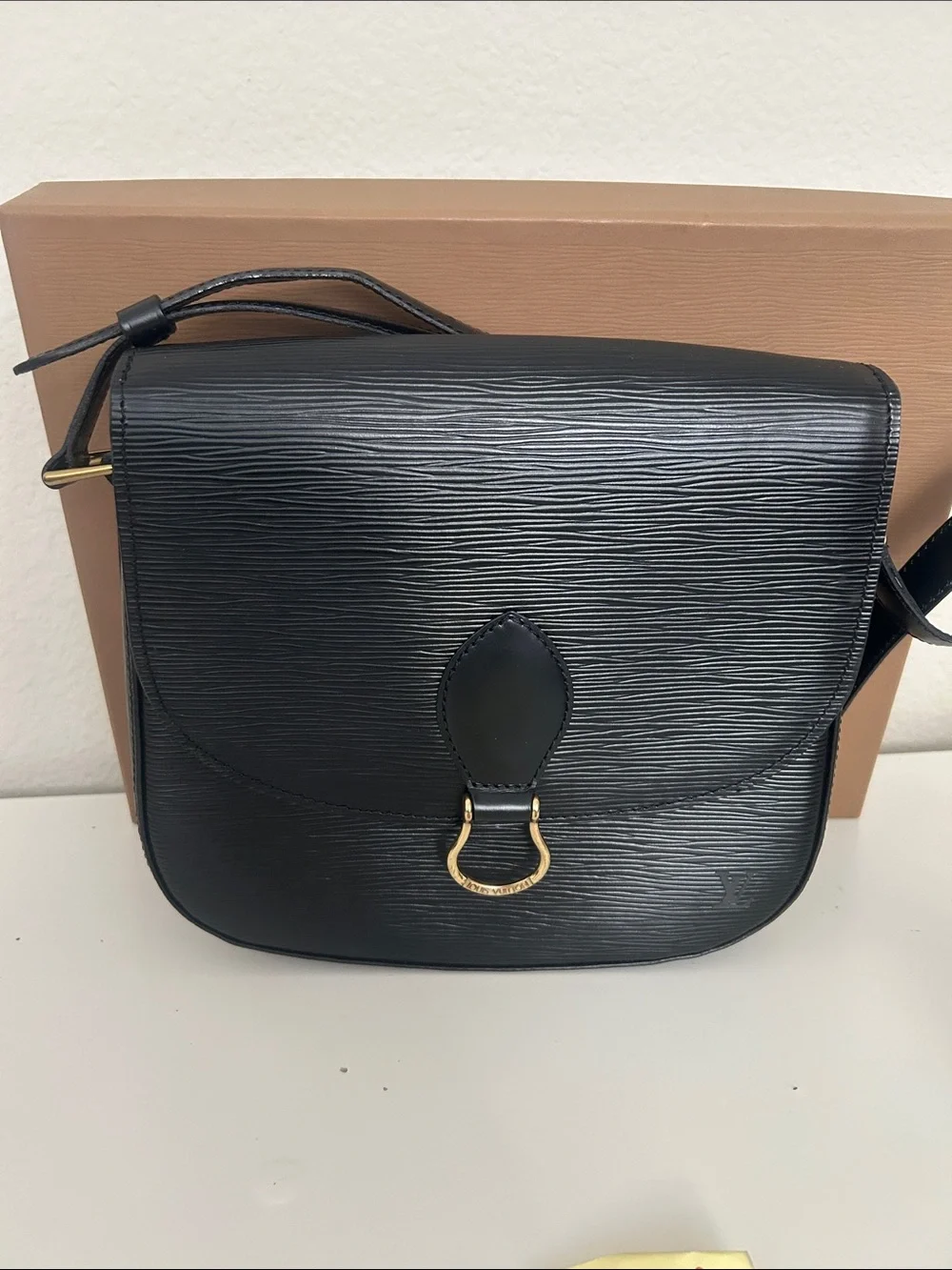 Louis Vuitton Black Epi St Cloud GM with original box purchase receipt