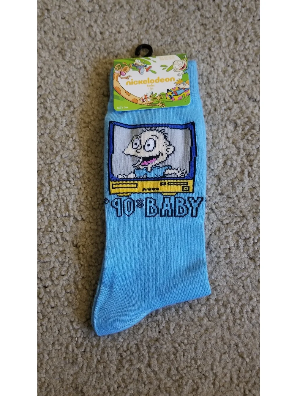 Nickelodeon Light Blue Rugrats Tommy '90s TV Socks