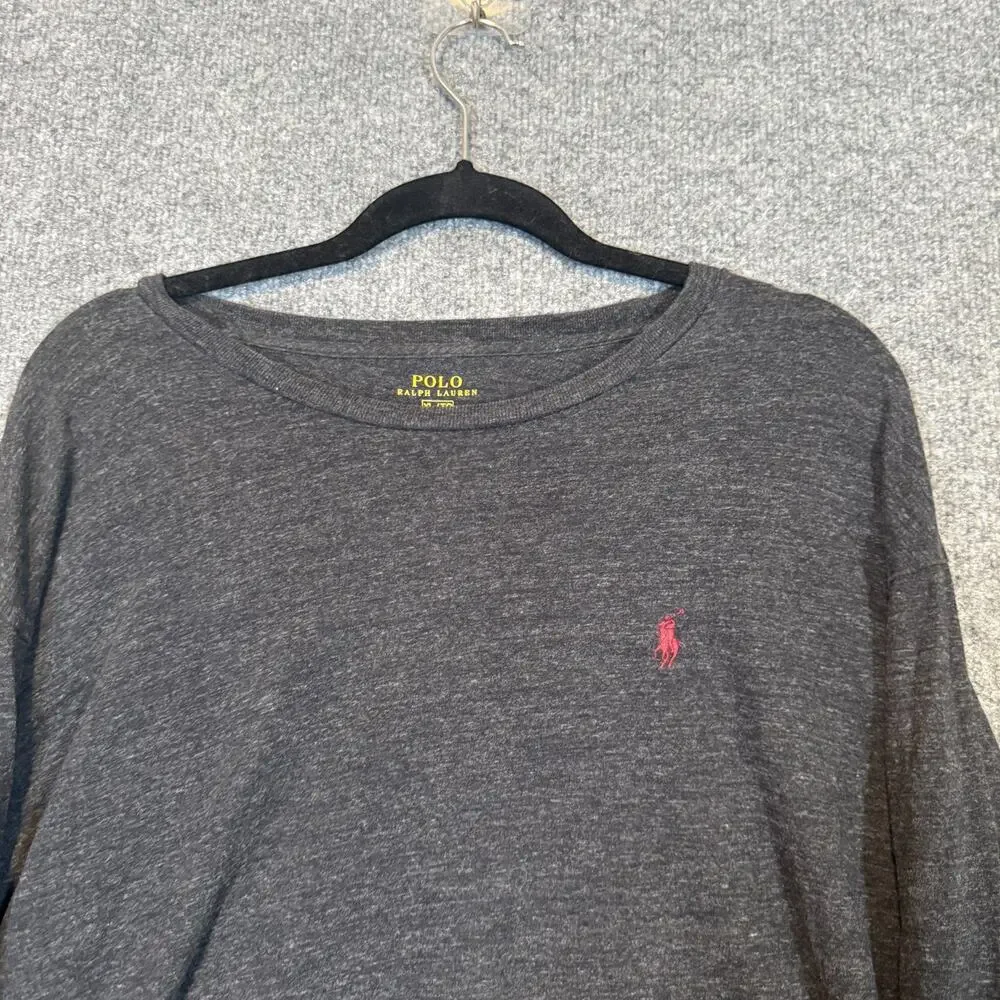 Polo Ralph Lauren Shirt Mens XL Gray Crewneck Long Sleeve Red Pony Tshirt Cotton