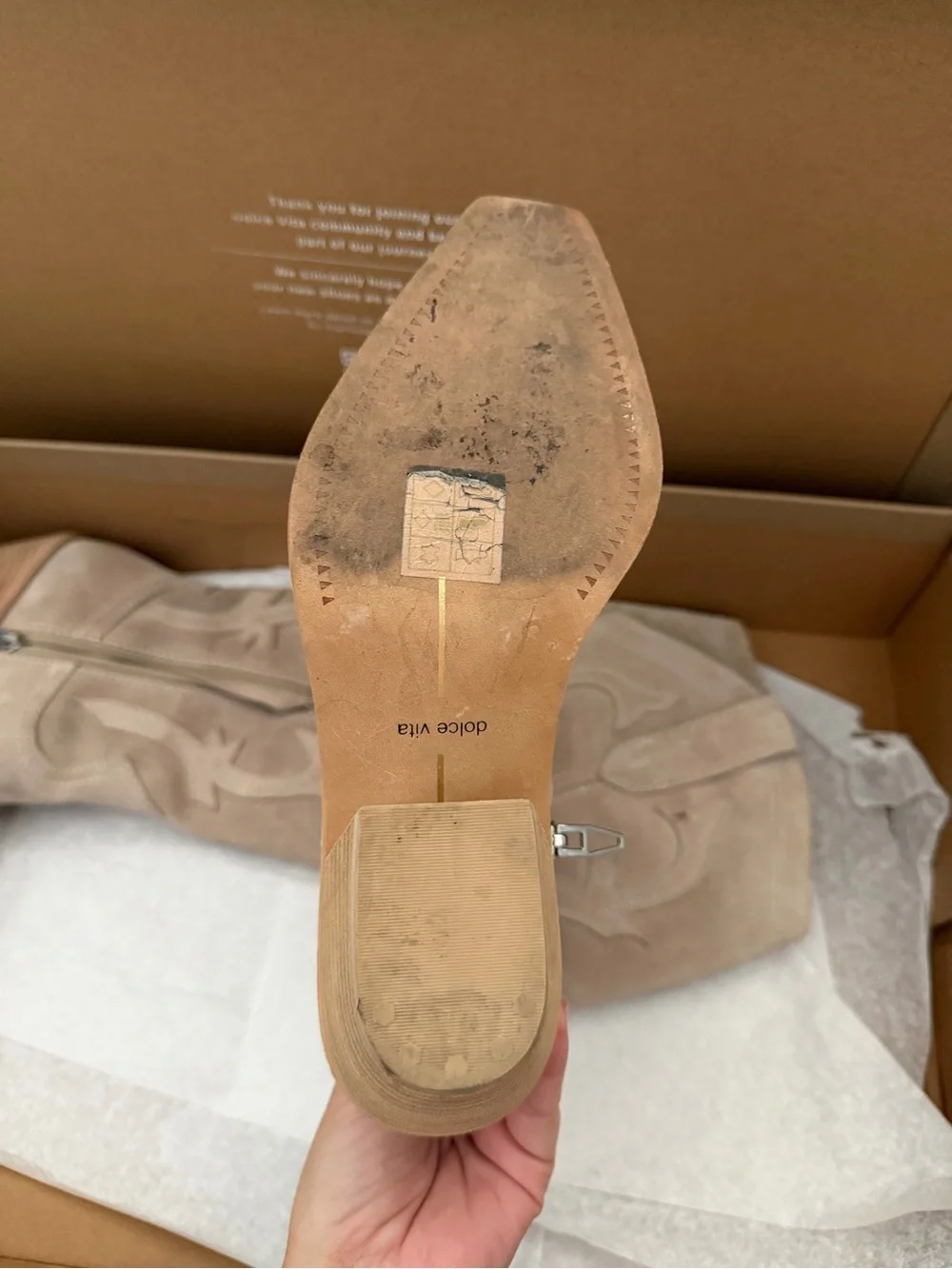 Dolce Vita Beige Suede Western Knee-High Boots