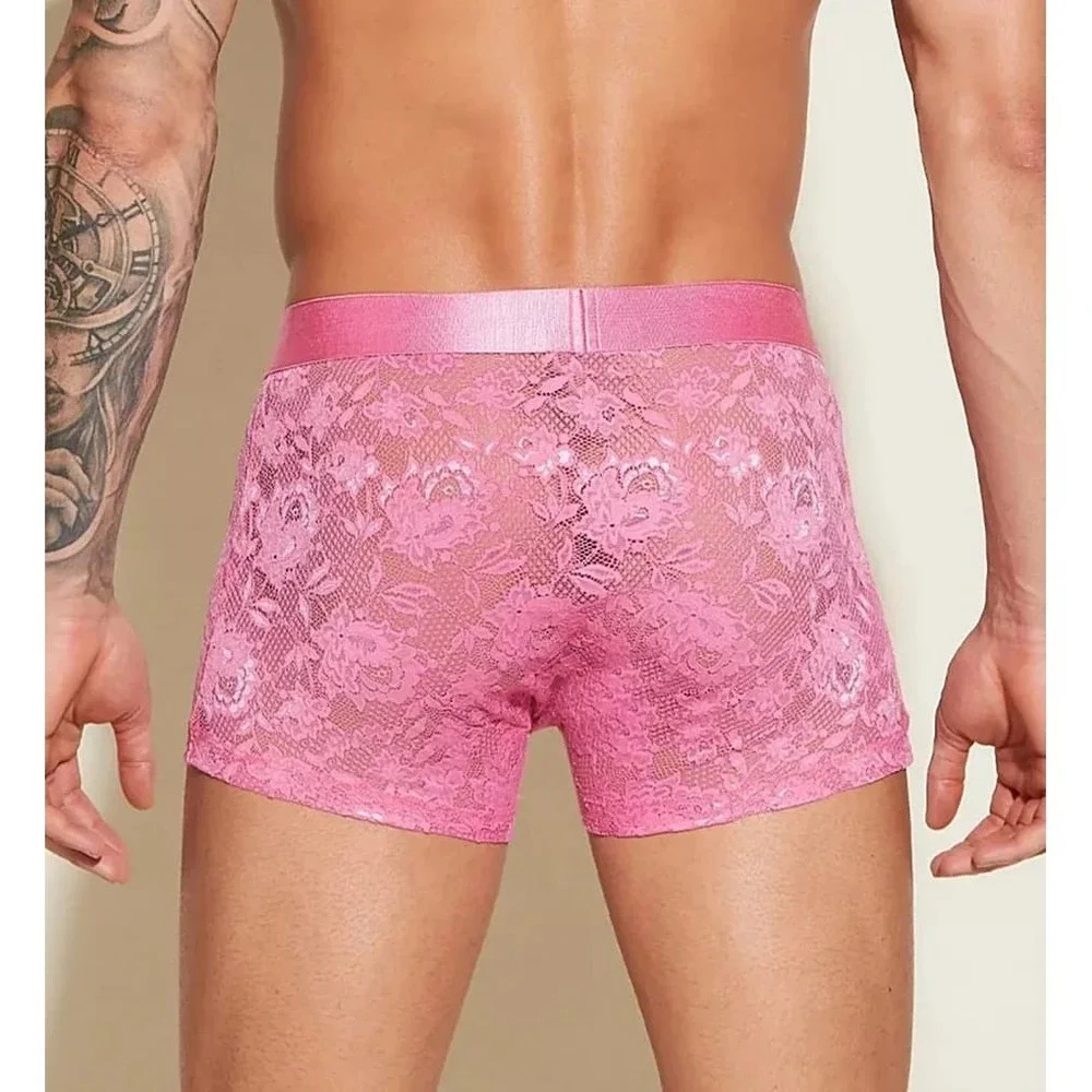 Cosabella Men's Never Say Never Hot Pink Lace Boxer Trunk Size XL‎