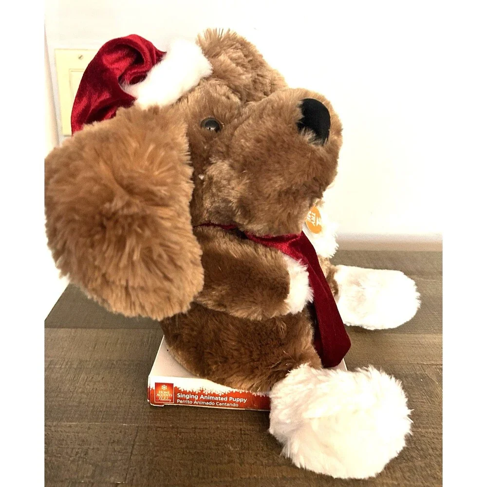 Home Accents Holiday Singing Animated Puppy Christmas Decor Moves Sings WORKING