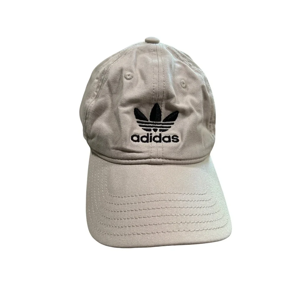 Adidas Originals‎ Trefoil Baseball Cap Beige Tan Black Logo Adjustable Dad Hat