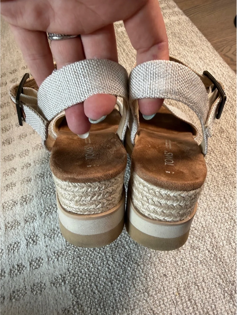 TOMS Women's Beige Canvas Wedge Sandals Size 7
