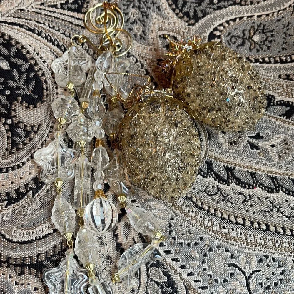TWO LIGHT gold & bronze studded ornaments & fringe