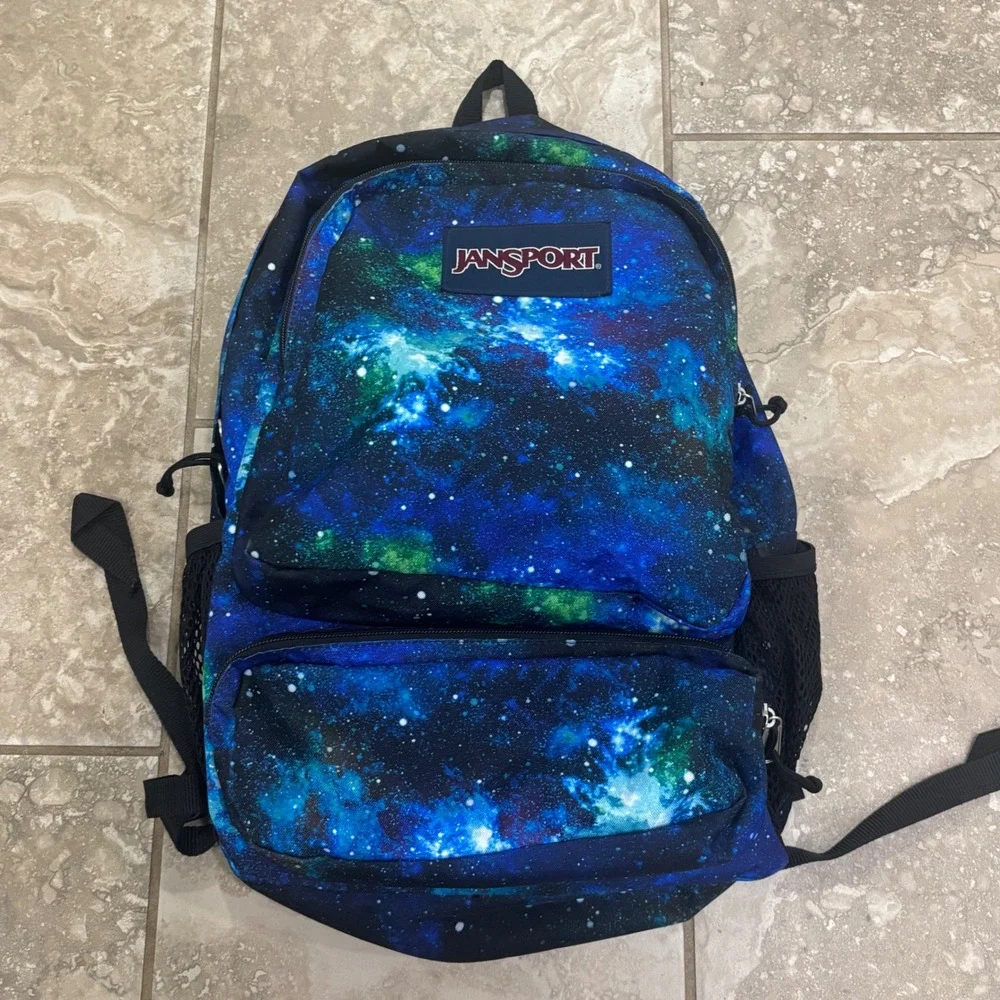 JanSport Doubleton Galaxy Space Backpack Blue Green JS0A7ZNY Kids School Bag
