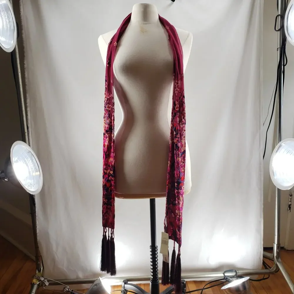 Collection 18 Unisex Scarf NEW Multicolor Floral Print Cherry Blazer Tassels