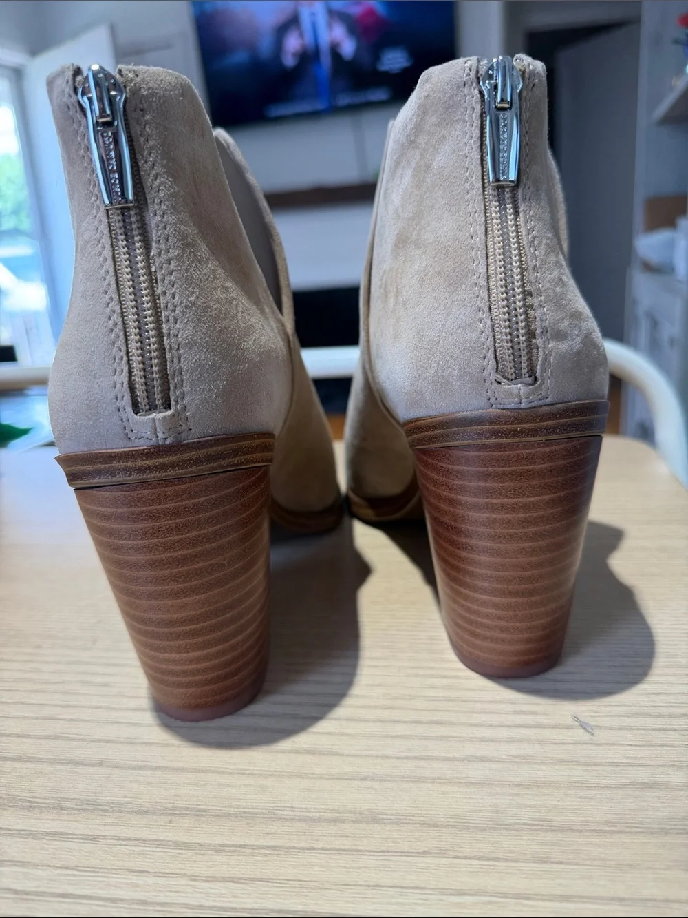 Vince Camuto Suede Pointed-Toe Ankle Booties — Light Taupe