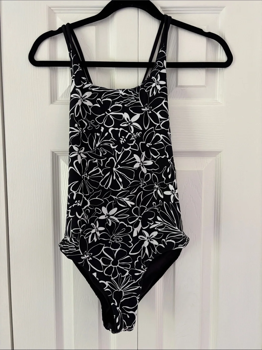 Athleta Black & White Floral Kids One-Piece Swimsuit