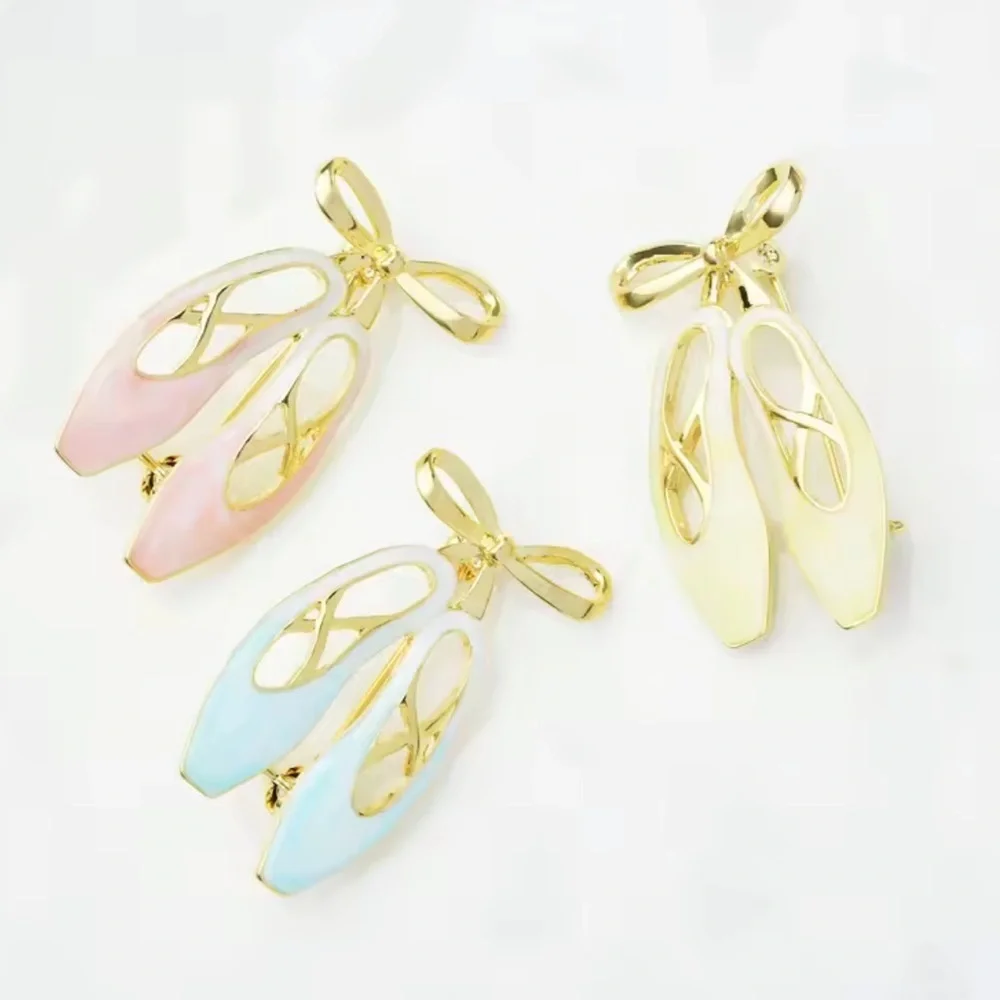 Blue Ballet Slippers Gold Brooch