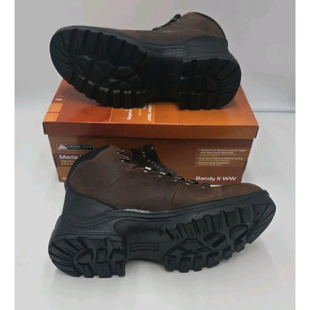 Mens Brown Leather Sneakers Size 10.5 Ozark Trail Hiking Shoes NEW Waterproof