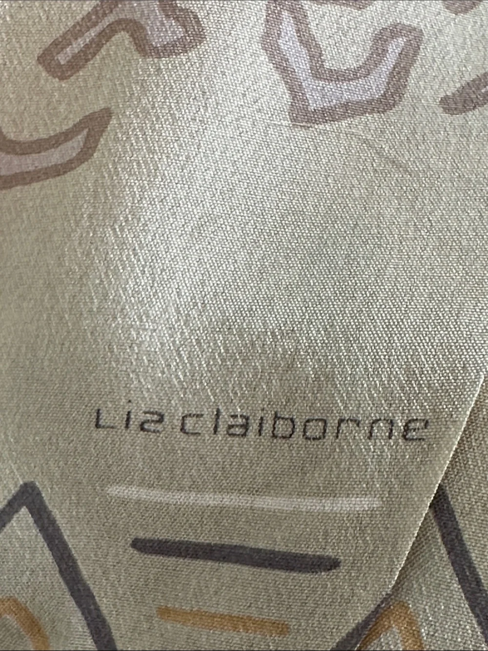 Vtg  80s Liz Claiborne Silk Scarf in‎ Gold, Pink & Gray Abstract Floral Print