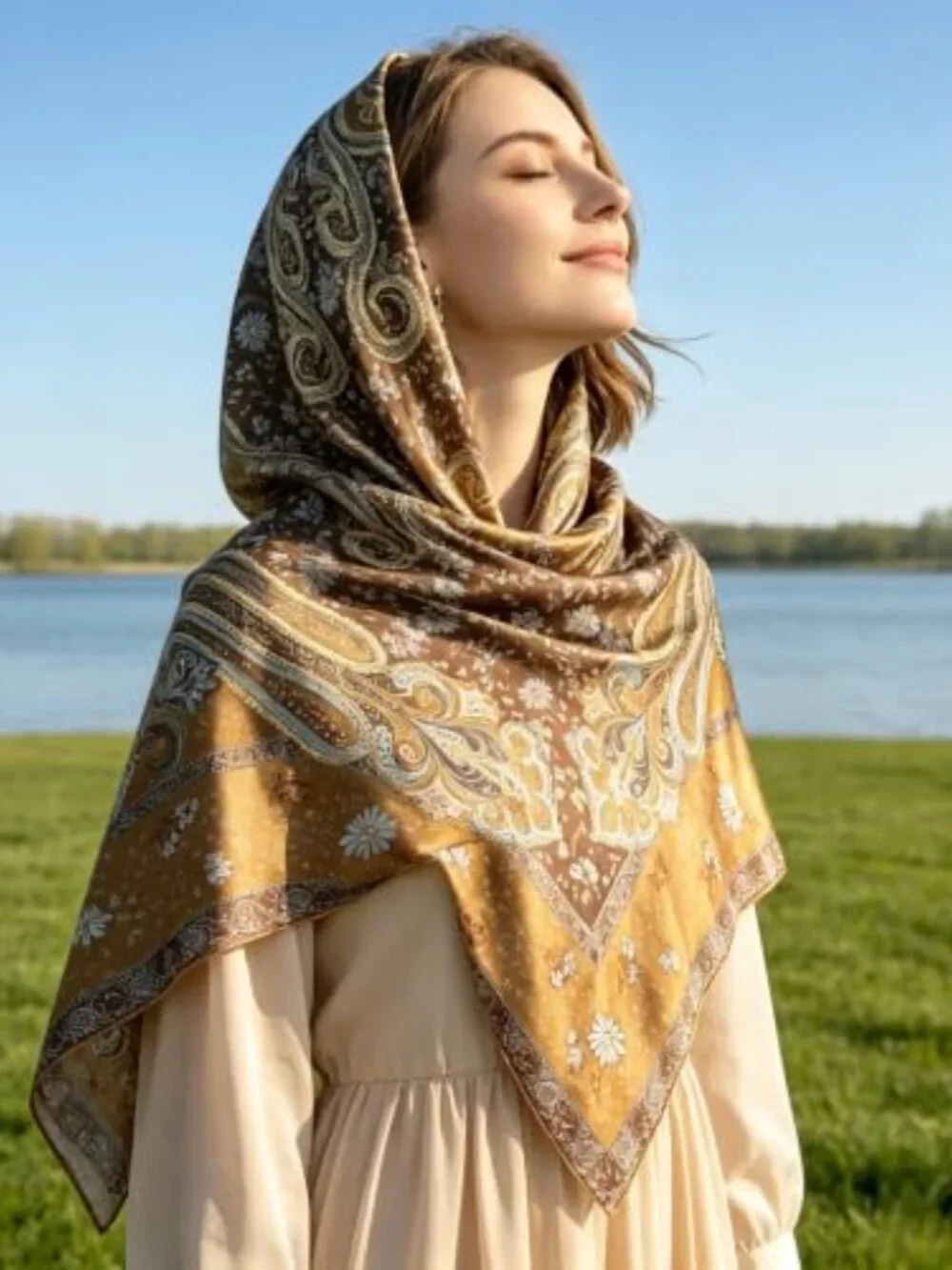 100% Mulberry Silk Square Scarf 43×43in Floral Large Shawl Lightweight Wrap