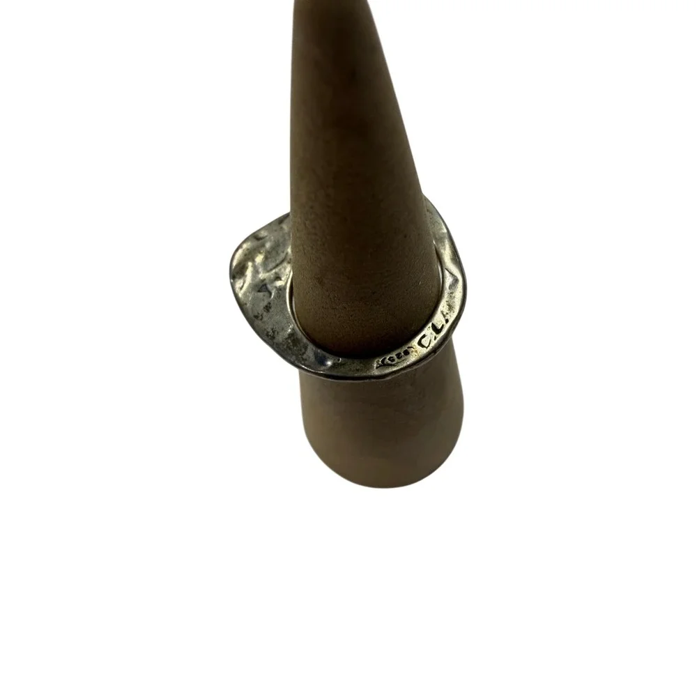 CLA Sterling Silver 925 Hammered Band Ring Asymmetrical Textured