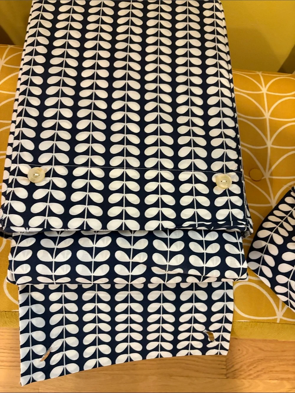 Orla Kiely Tiny Stem Navy & White Queen Bedding Set-EUC