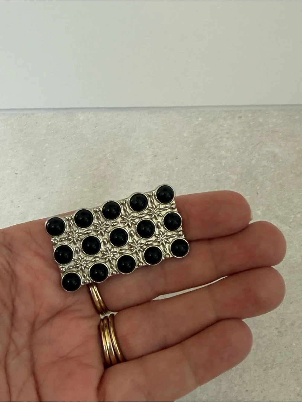 Black Onyx Silver Statement Shield Ring