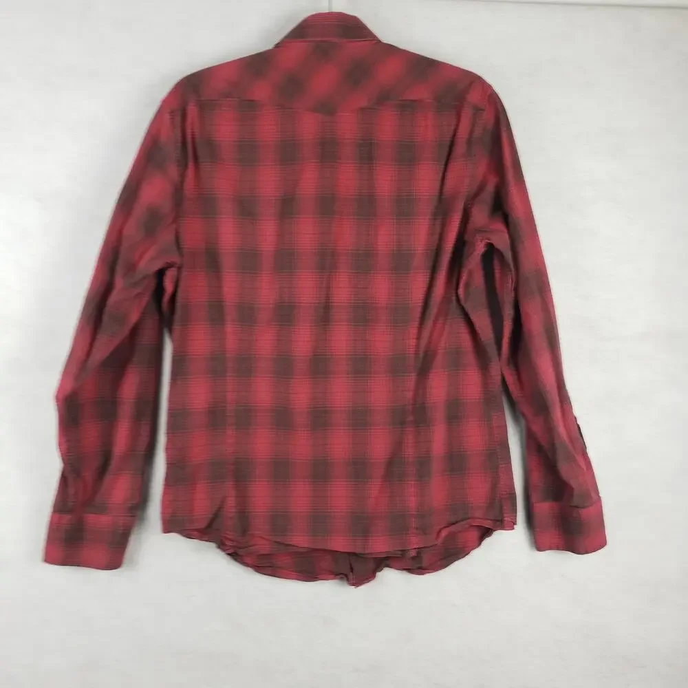 Banana Republic Men's M Slim Fit Button Down Plaid Dress Shirt‎ Dark Red Classic