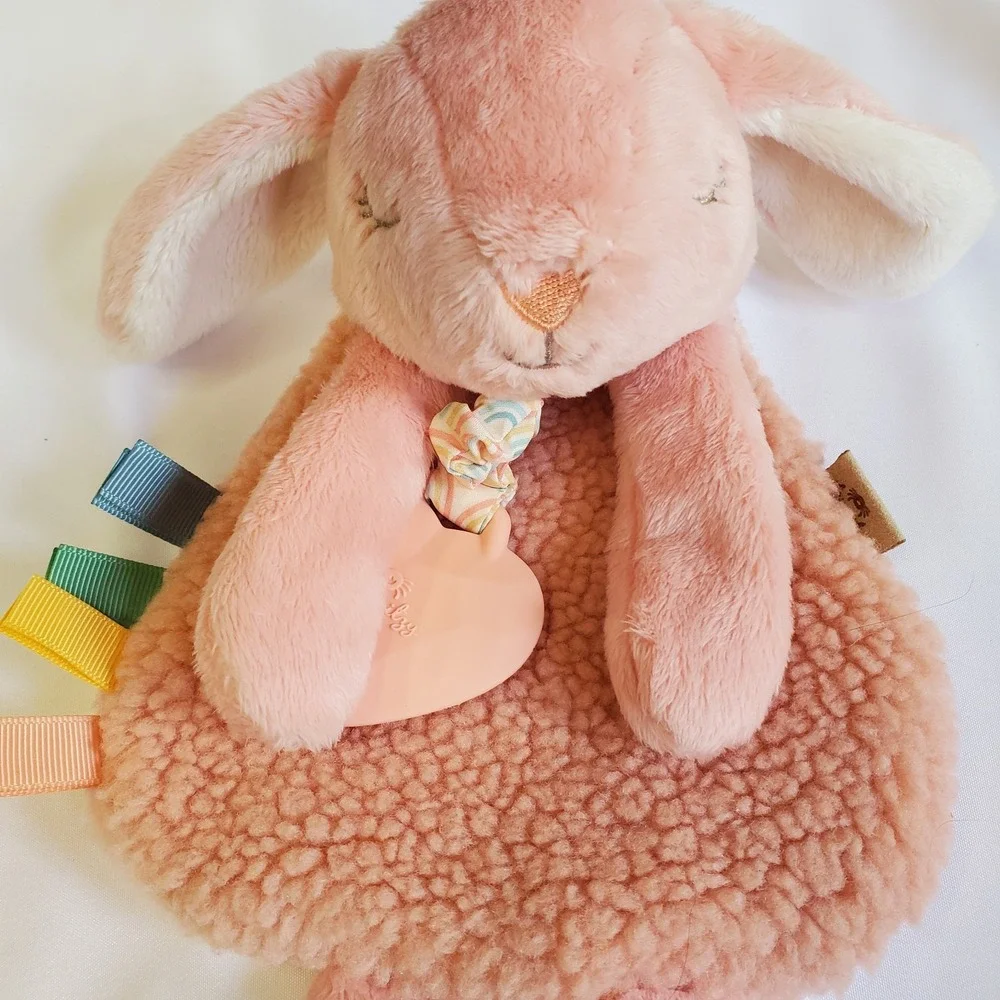 Itzy Ritzy Lovey Security Blanket Teether Baby Lovey Textured  Pink Bunny Rabbit