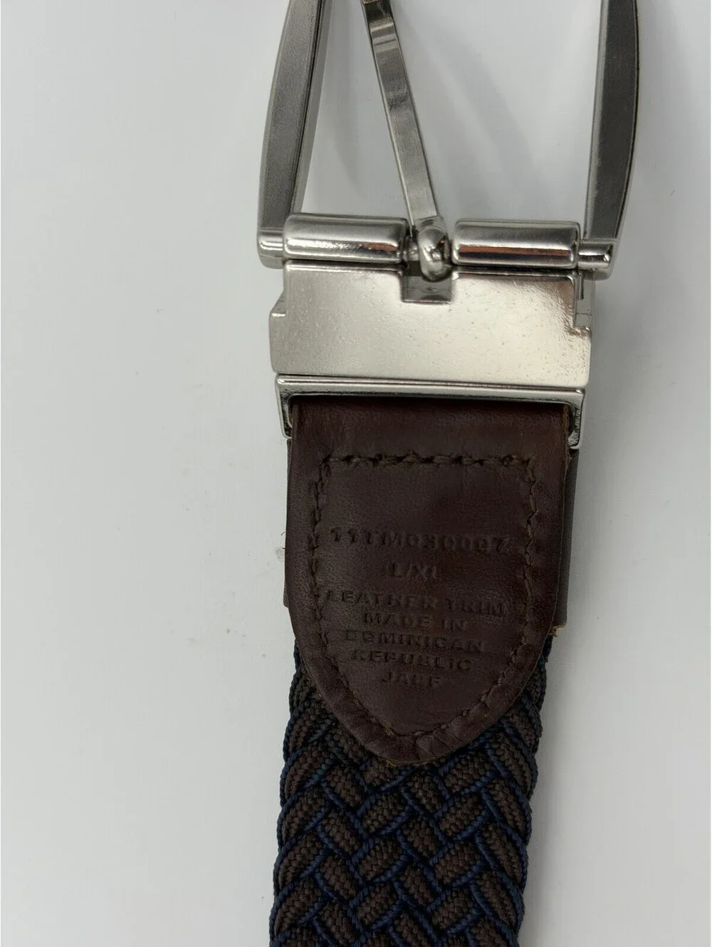 Tommy Bahama Belt Mens L/XL Blue/Brown Braided Woven Elastic Stretch Reversible