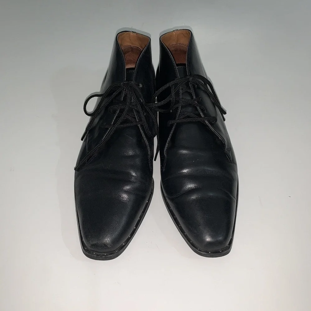 Seychelles Boots Womens 10 Black Leather Abby Ankle Lace Up Block Heel Booties