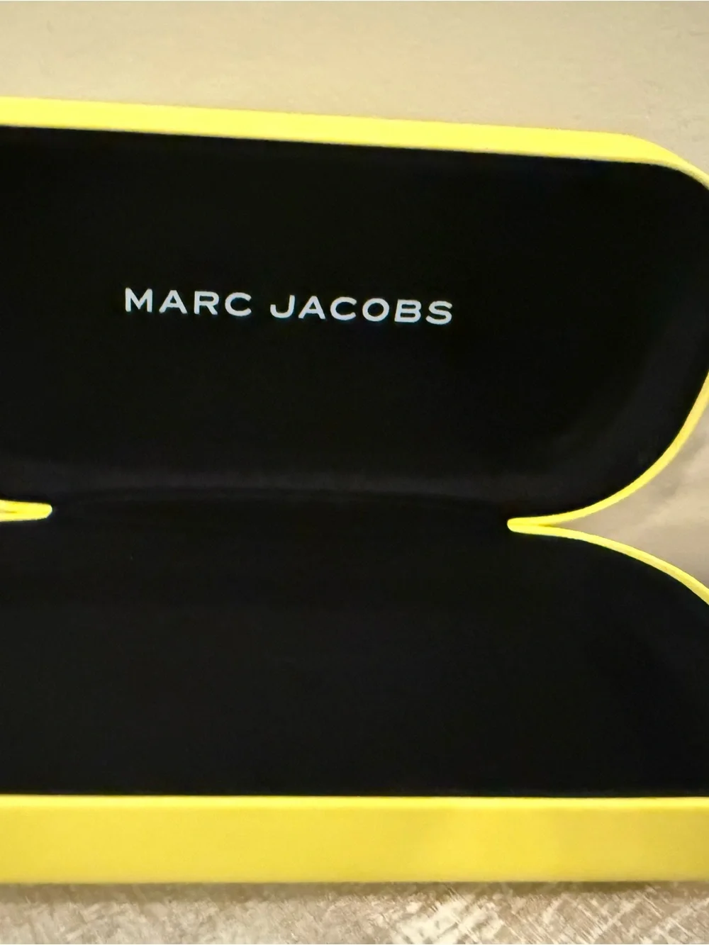 Marc Jacobs Yellow Hard Sunglass Case with cleaning cloth