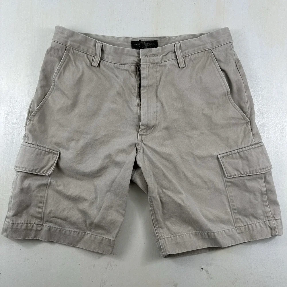 VTG Banana Republic‎ Mens 34 Army Cargo Shorts Beige Canvas Skater Y2K Military