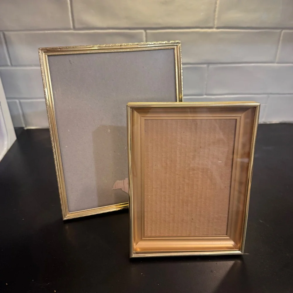 Picture Frame Set Home Decor 8x10 5x7 Gold Metallic Beveled Beaded 2pc