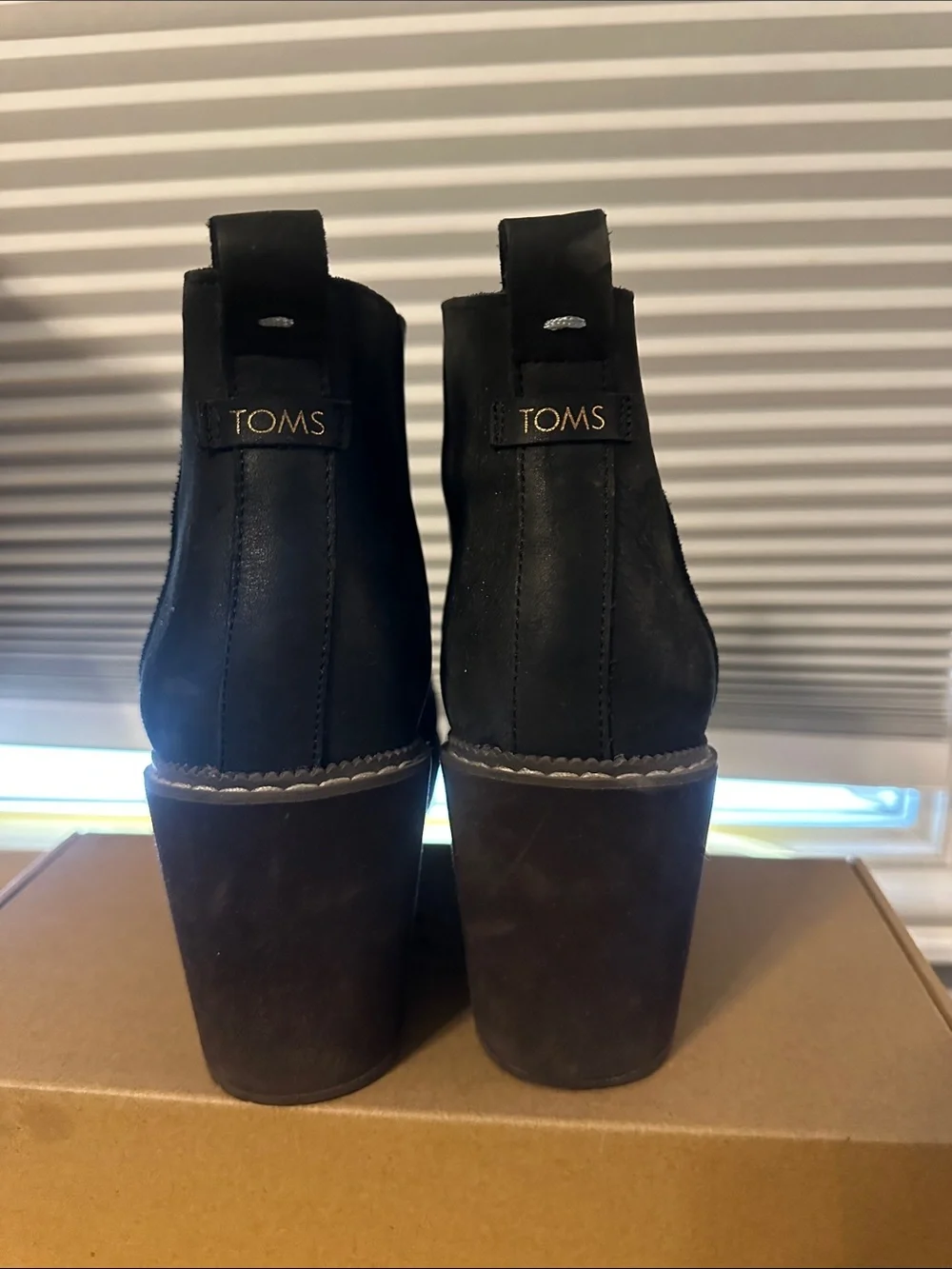Toms Black Nubuck Wedge Ankle Booties