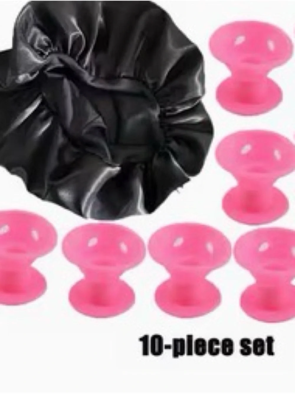 Pink Hair Clip Holders and Black Satin Bonnet Set
