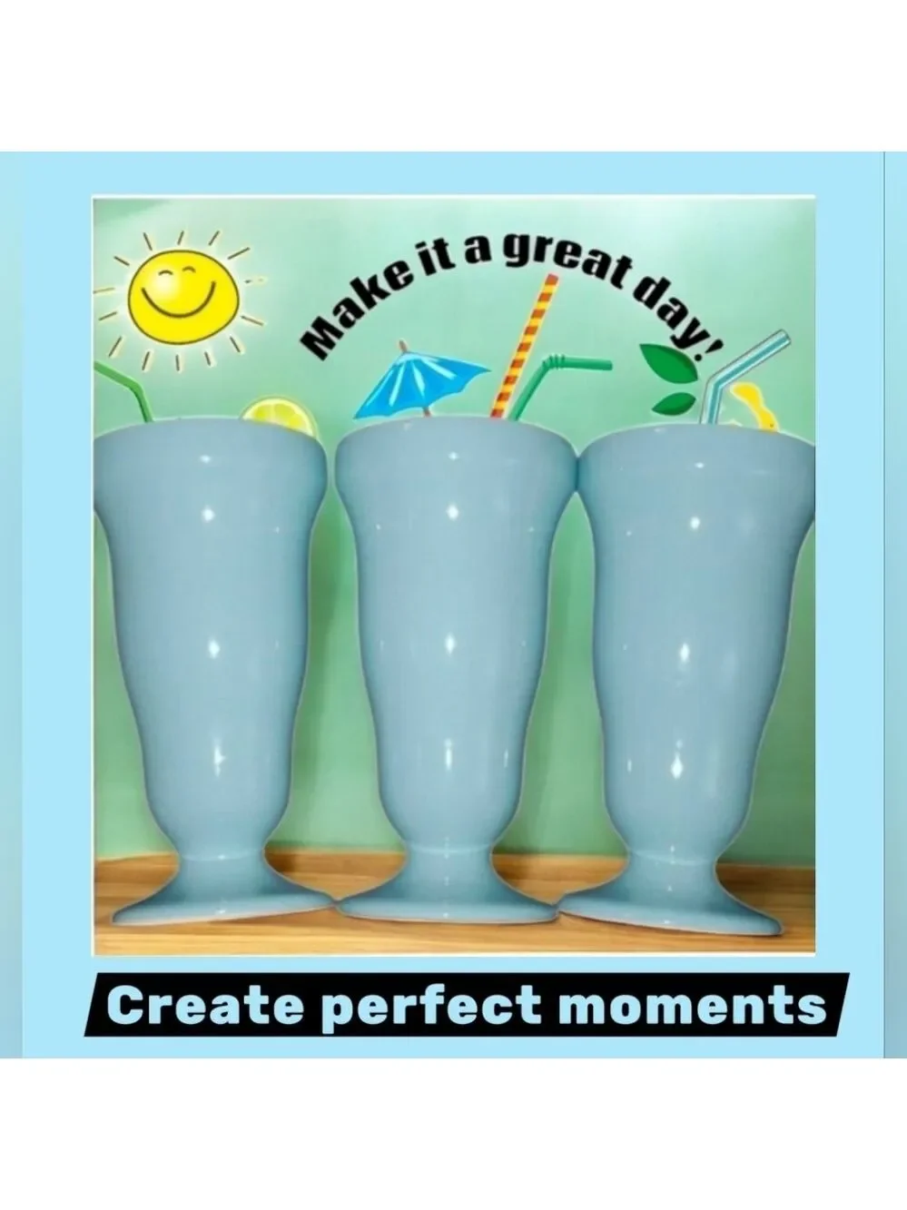 BIA Home Dining Drinkware ice Cream Sundae milkshake Set Curvy Blue Aqua Sexy