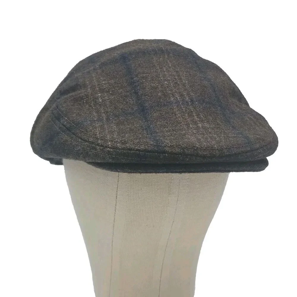 Epoch Hat Newsboy Cap w/ Fold Down Ear Flap 100% Wool Men Sz XL Brown Plaid