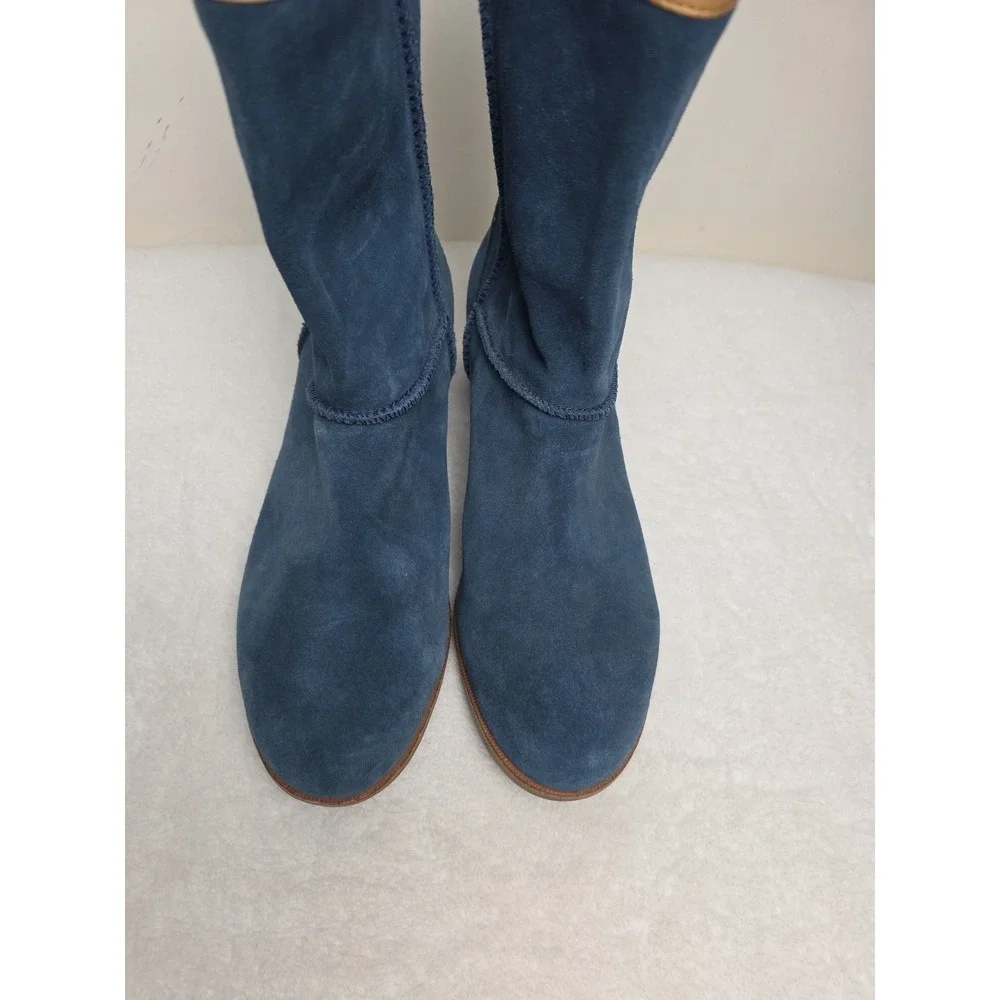 UGG Womens Cyrindra‎ Boot Size 9 Blue Suede Slouch Pull On Bootie Low Block Heel