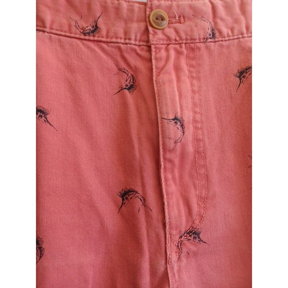 Izod red swordfish print shorts mens 36 cotton preppy beach coastal golf