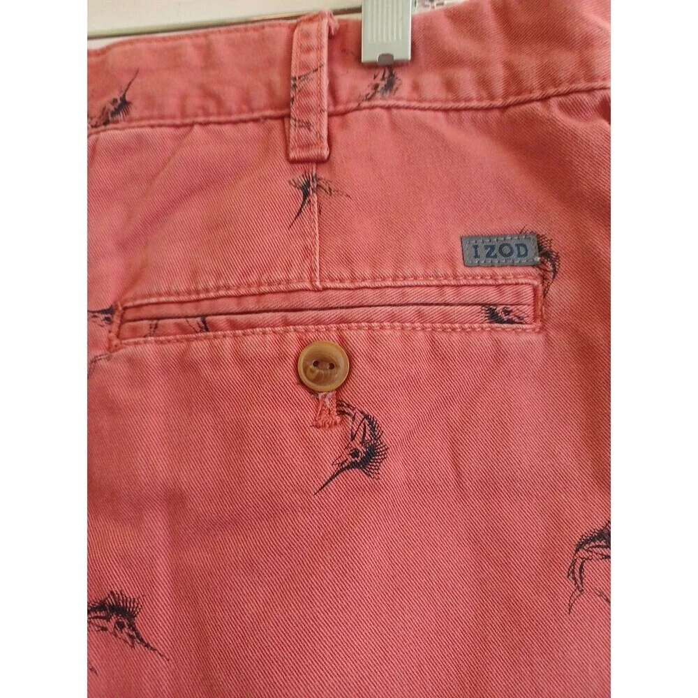 Izod red swordfish print shorts mens 36 cotton preppy beach coastal golf
