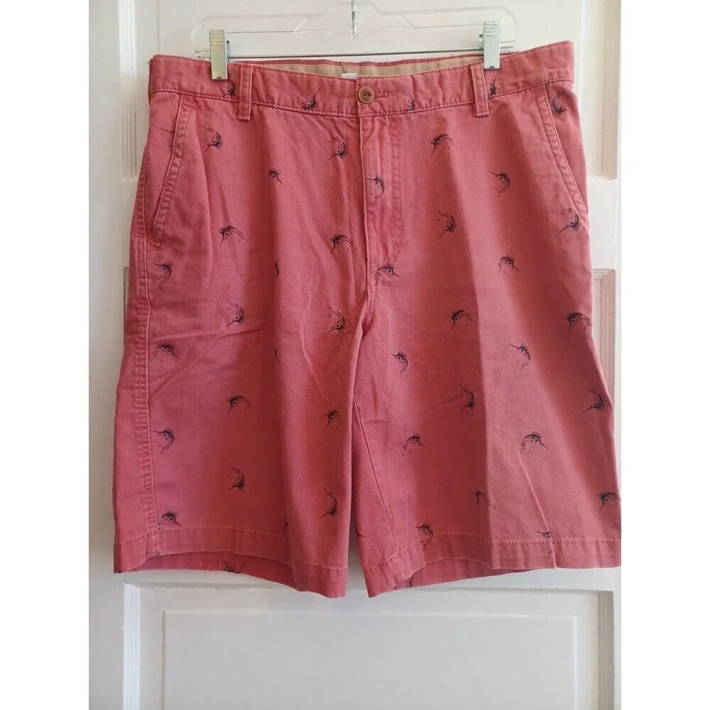Izod red swordfish print shorts mens 36 cotton preppy beach coastal golf