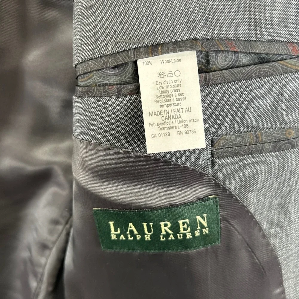Lauren Ralph Lauren Blazer Mens 40L Grey Wool Sharkskin Two Button Sport Coat