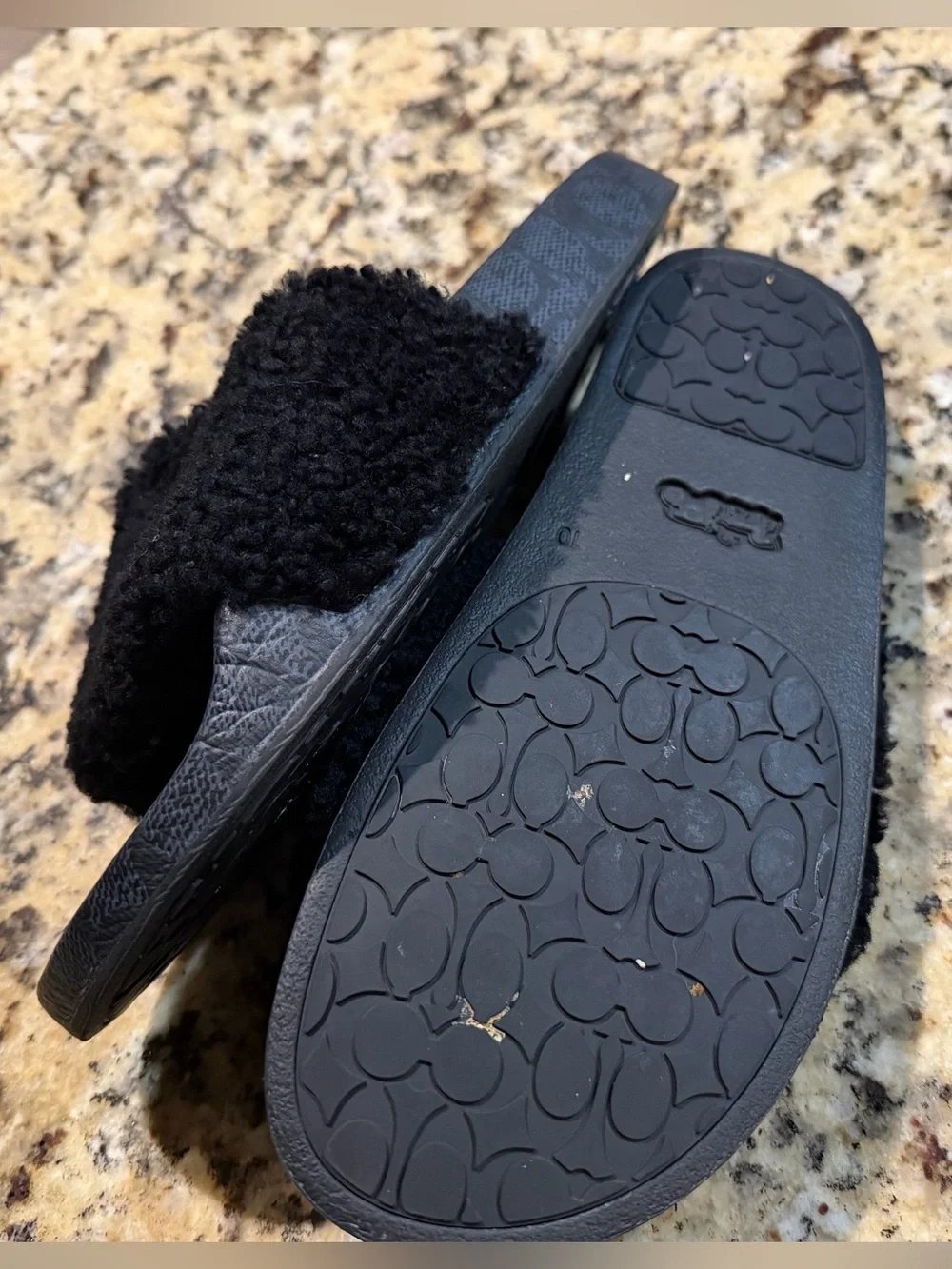 Coach Black Shearling fuzzy Slide Sandals