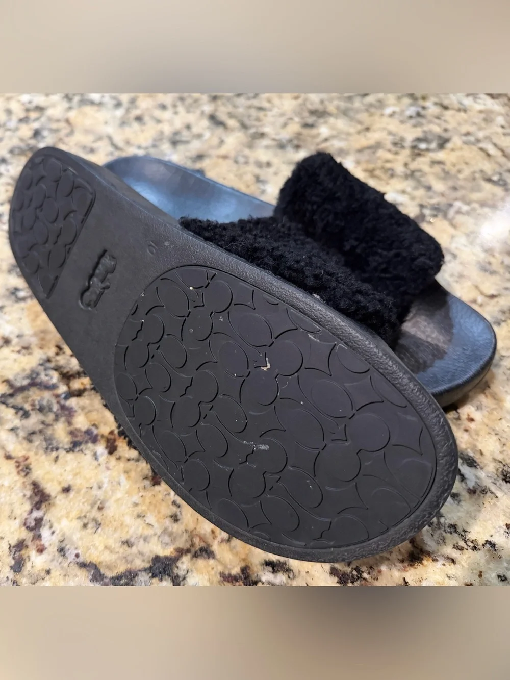 Coach Black Shearling fuzzy Slide Sandals