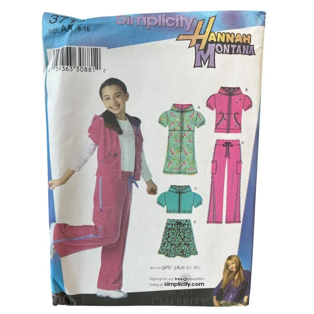 Simplicity Hannah Montana Sew Pattern‎ 3716 Girls Dress Hoody Pants Skirt 8-16
