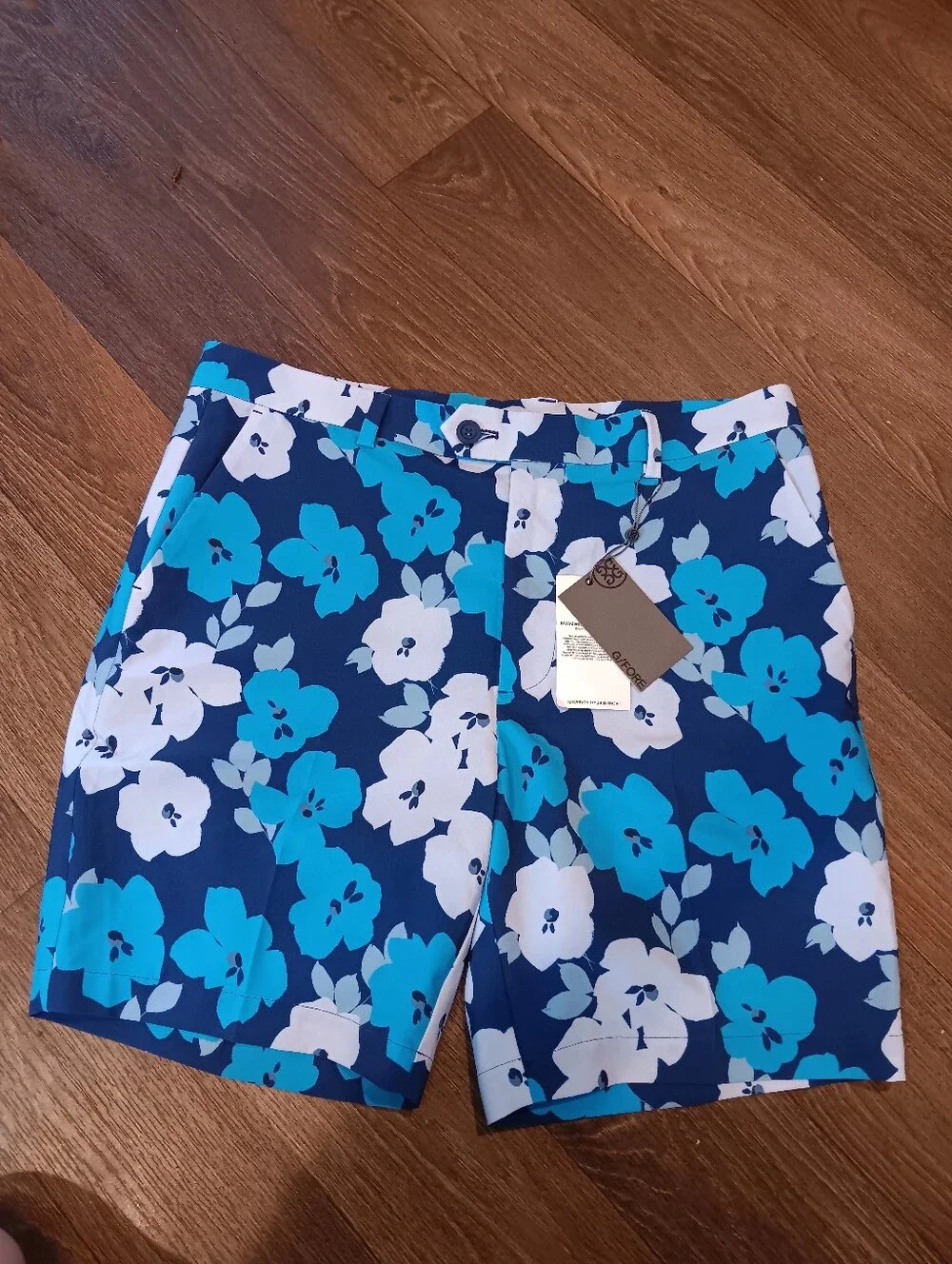 G/Fore G4 Maverick Hybrid Blue Print Stretch Wicking PGA Golf Shorts Mens Sz 34