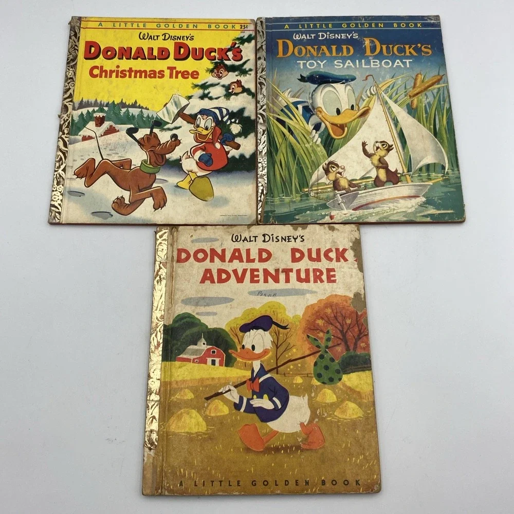Lot Set of 3 Vintage Disney Little‎ Golden Books Donald Duck