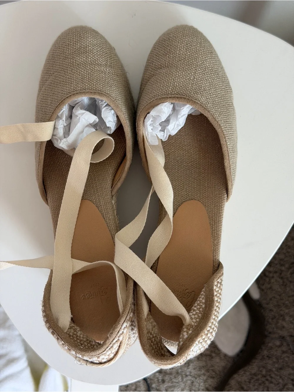 Castaner Beige Canvas Espadrille Ballet Tie Flats