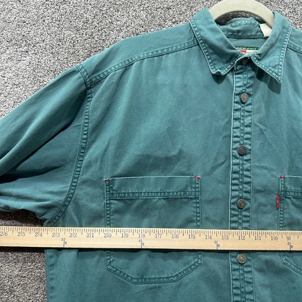 Levi Strauss Mens Long Sleeve Button Down Shirt Teal Green Cotton Twill XL