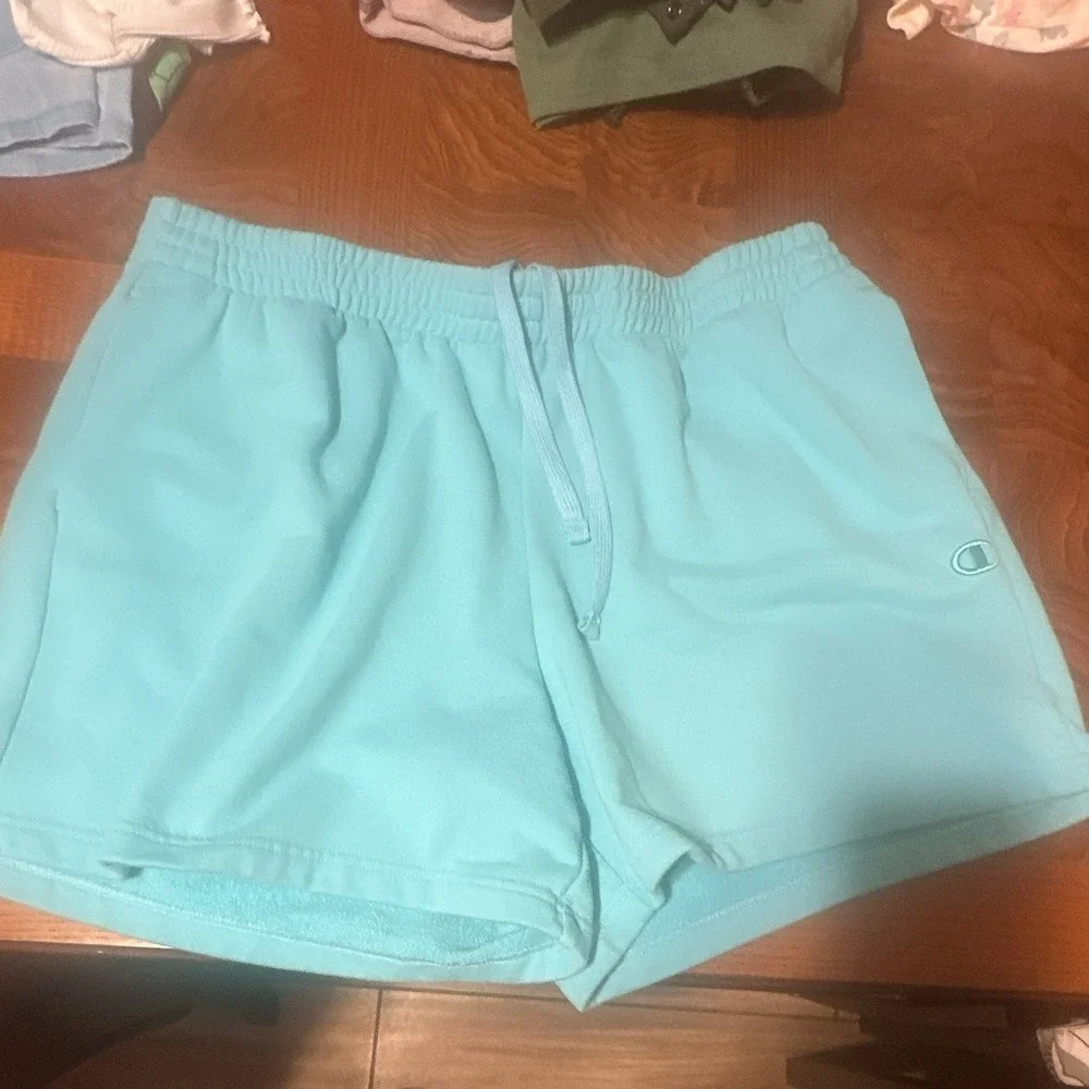 Champion Men's XL Blue Knit Athletic Shorts Drawstring Elastic Waist Logo