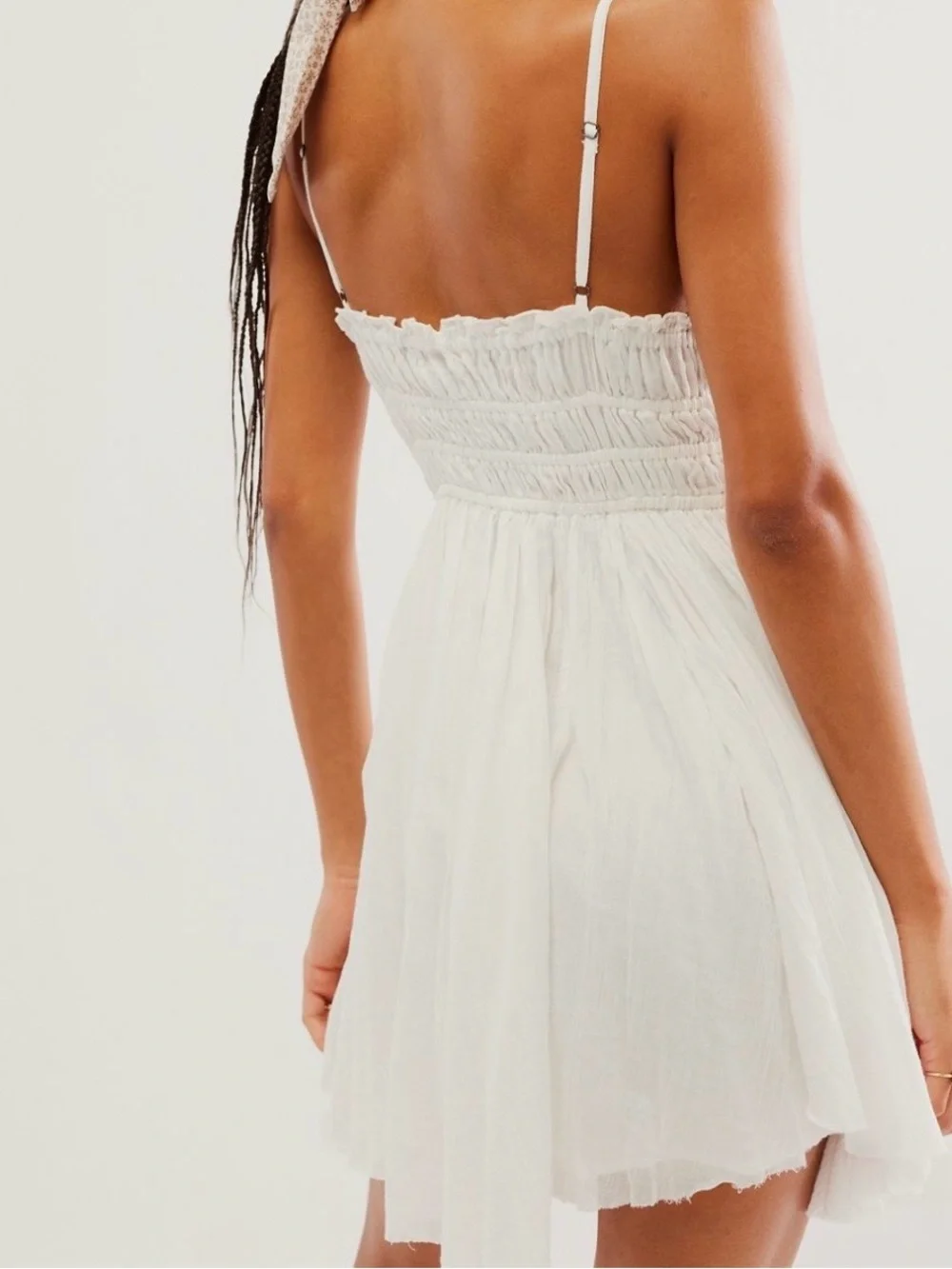 Free people FP one Delia White mini dress XS.. fits Small too - stretchy EUC