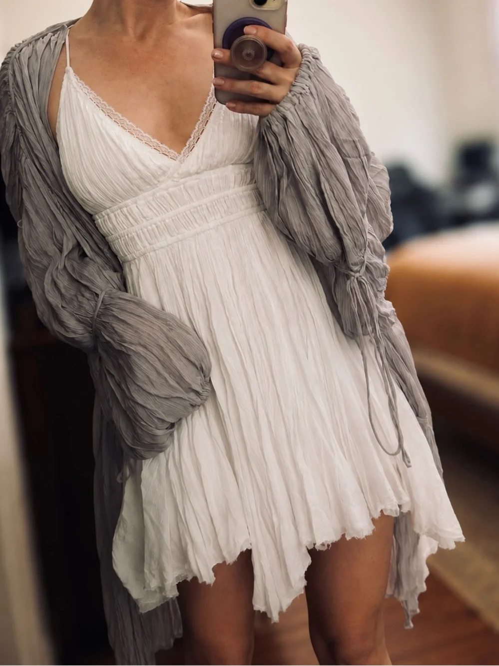 Free people FP one Delia White mini dress XS.. fits Small too - stretchy EUC