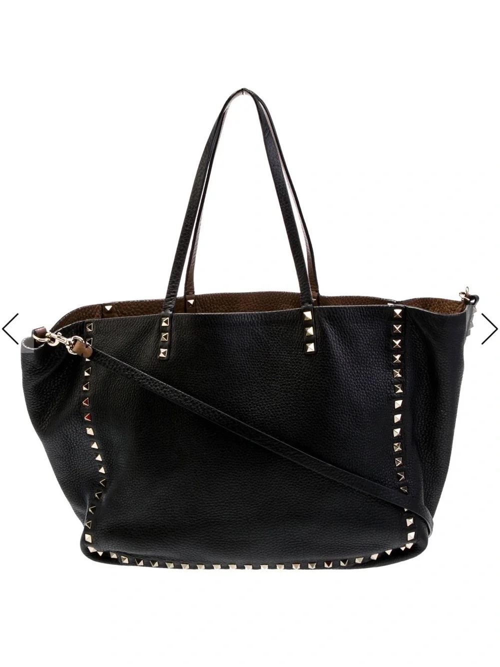 Valentino Black Leather Rockstud Tote with Detachable Strap