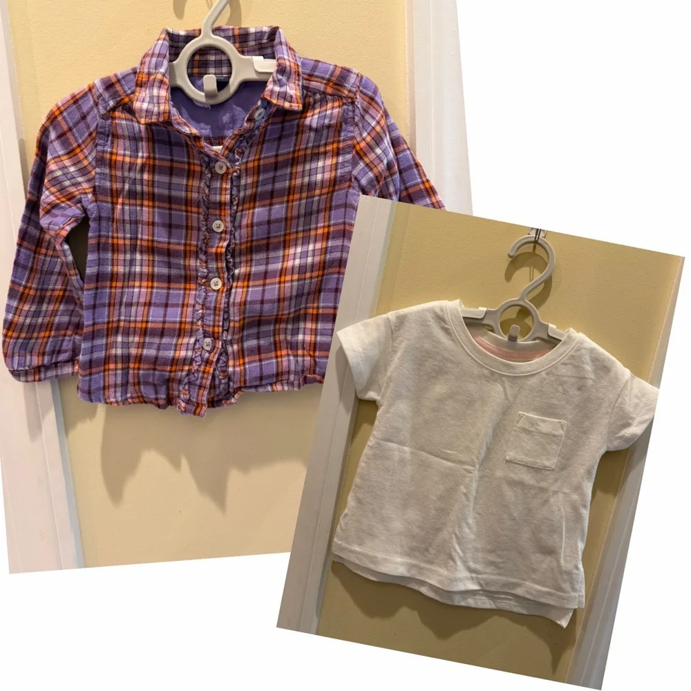 Baby GAP Girls Purple Plaid Shirt and Old Navy Layering Tee Shirt